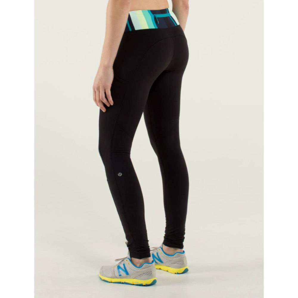 Lululemon Speed Tight Tech Womens 4 Black Sweat Wicking Zip Up Pockets Blue Band